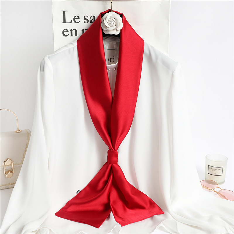 Travel Hair Accessories - Selendang Sutra Panjang Warna Merah Solid